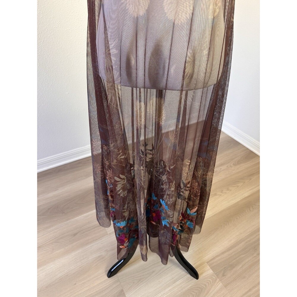 BIYA Johnny Was V Neck Embroidered Nylon Mesh Maxi Dress No Slip 36” Bust - Picture 8 of 16